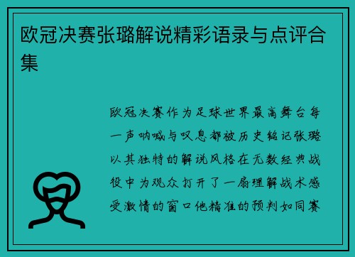 欧冠决赛张璐解说精彩语录与点评合集