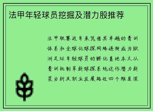 法甲年轻球员挖掘及潜力股推荐