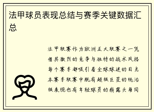 法甲球员表现总结与赛季关键数据汇总